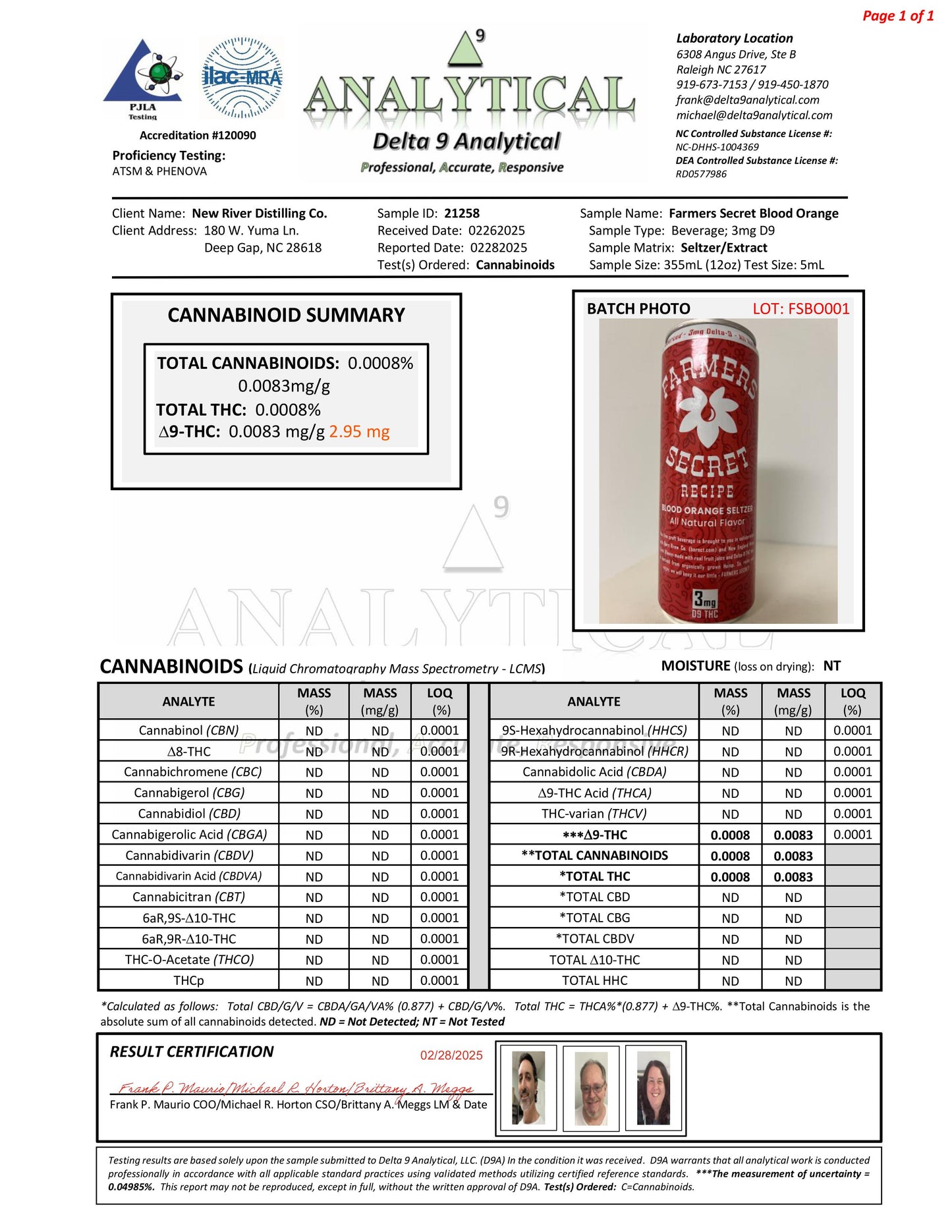 4 pack Farmers Secret Blood Orange 3mg D9 THC Seltzer