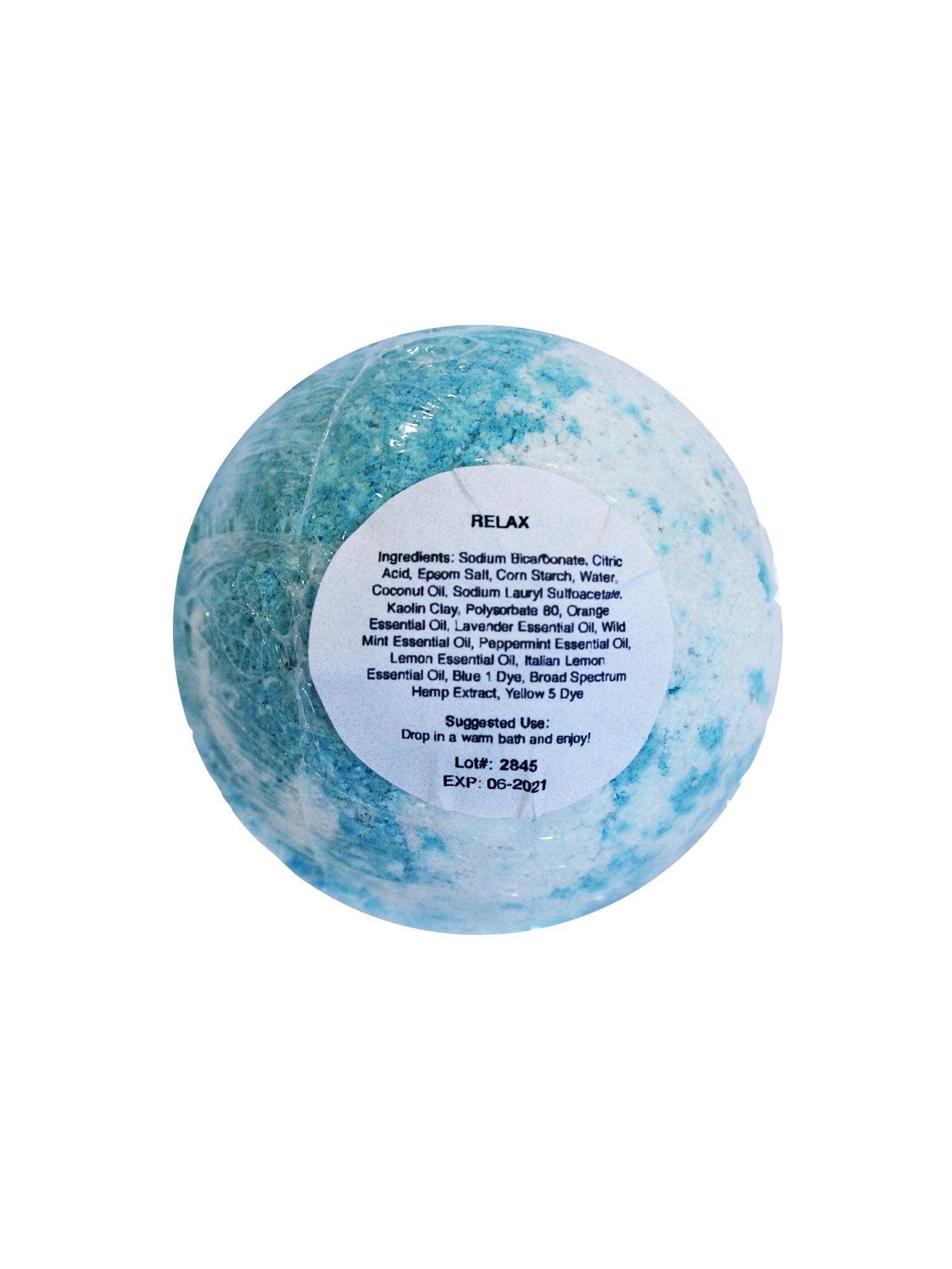 relax bath bomb label